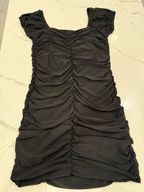 Cheryl Creations Black Ruched Cap-Sleeve Bodycon Dress Junior size M